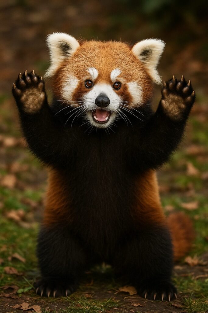 レッサーパンダの威嚇ポーズ