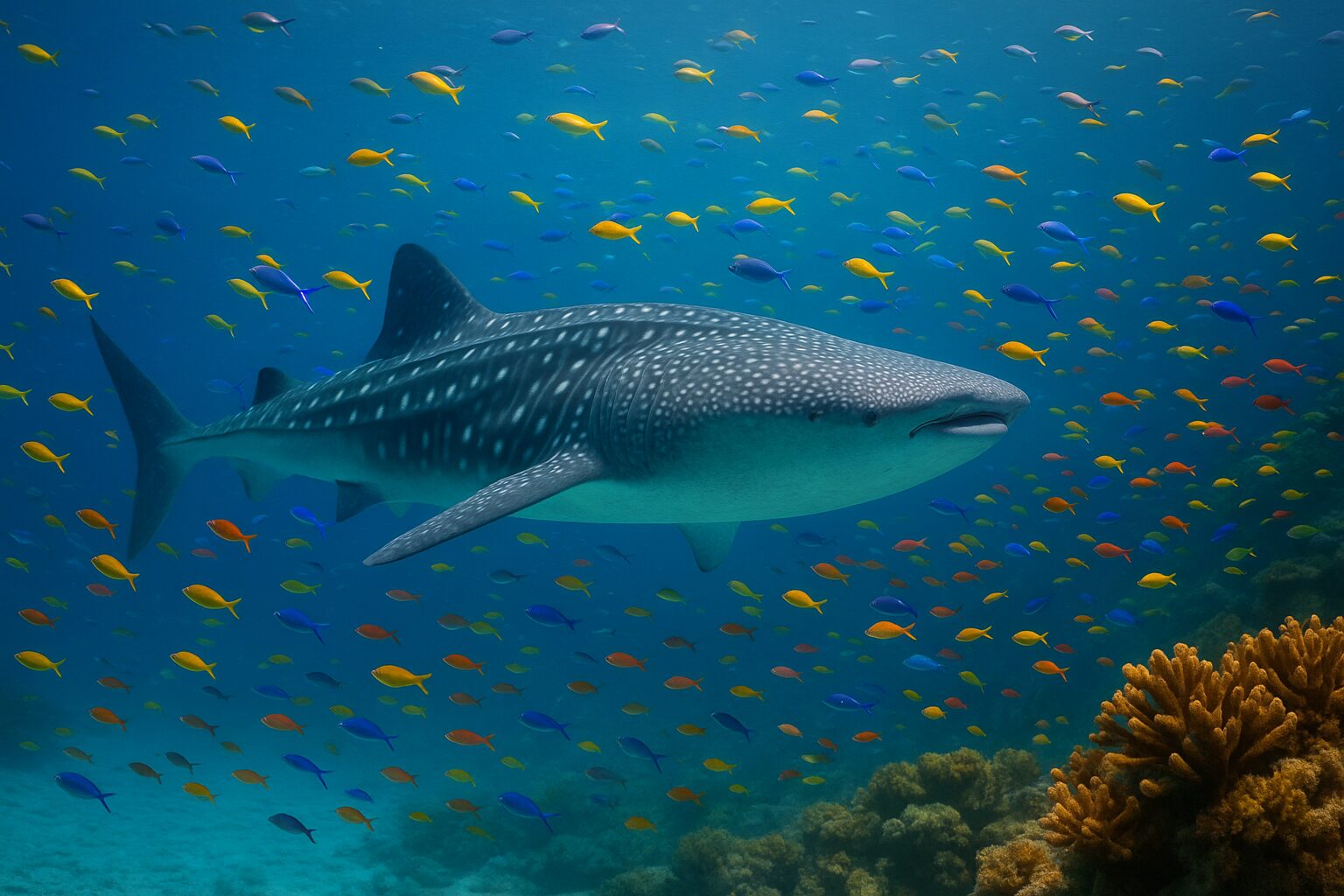 ジンベエザメと小魚