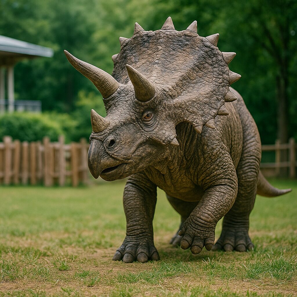 トリケラトプスが庭にいる