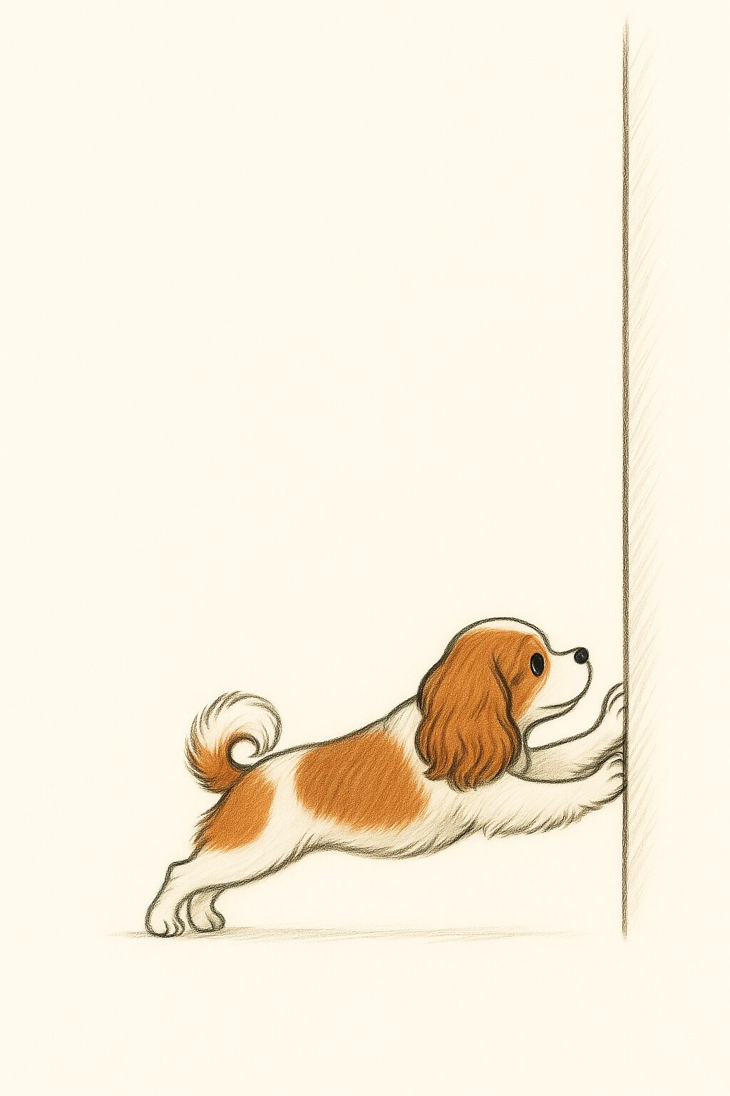 キャバリア・キングチャールズ・スパニエル 壁を押す イラスト