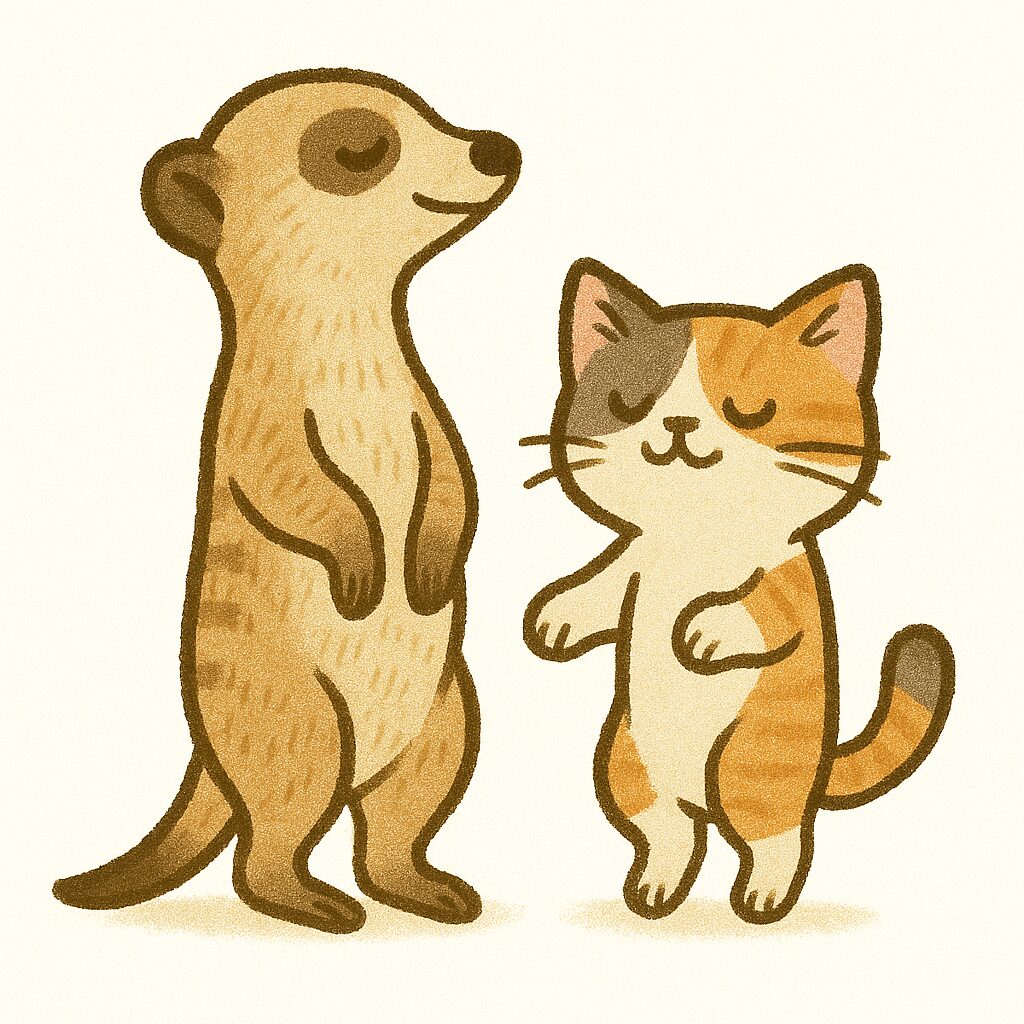 猫とミーアキャット イラスト